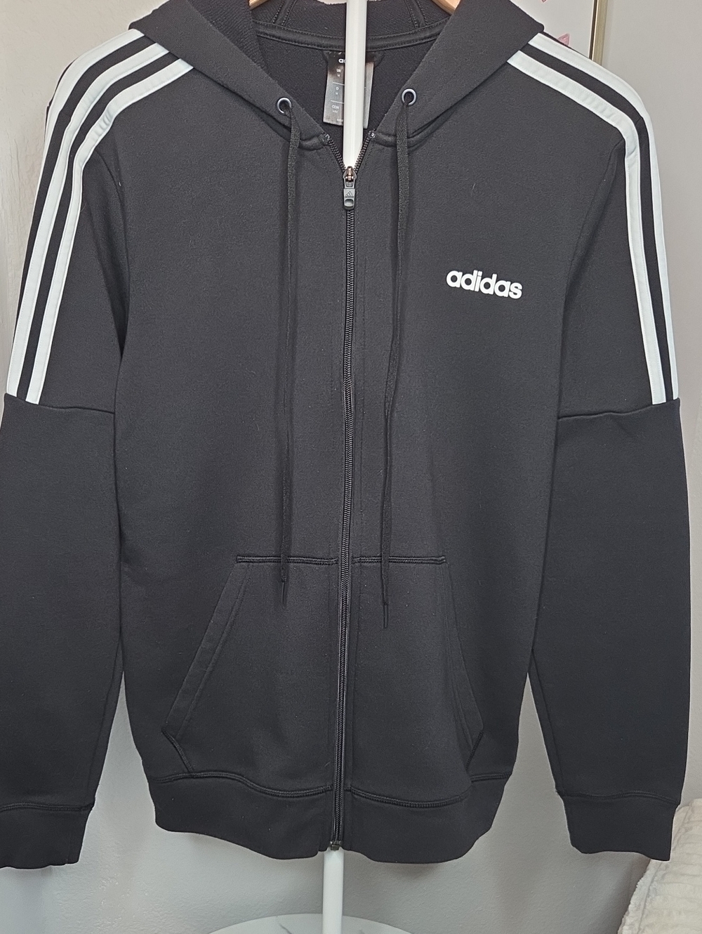 Adidas Essentials 3-Stripes Full-Zip Hoodie Black Climalite Size M
